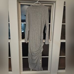 Boohoo Gray Long Sleeve Ruched Dress